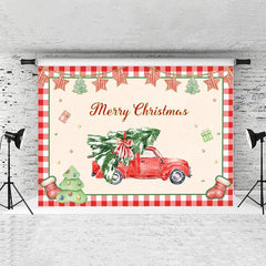 Lofaris Red Truck And Chrismas Pine Backdrop For Decoration
