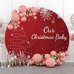 Lofaris Red White Glitter Christmas Circle Round Backdrop