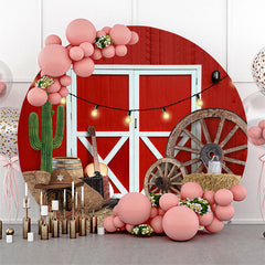 Lofaris Rodeo Red Wood Wall White Door Round Party Backdrop