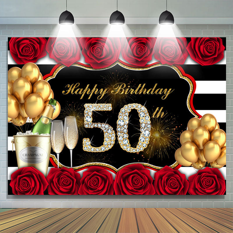 Lofaris Rose And Glitter Balloon Happy 50Th Birthday Backdrop