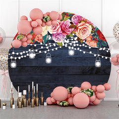 Lofaris Rose And Stripe Wooden Happy Birthday Round Backdrop