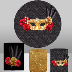 Lofaris Rose Black Round Backdrop Kit For Birthday Mask Party