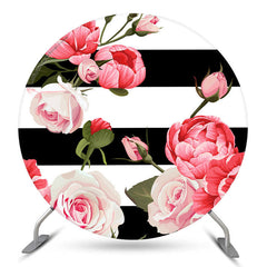 Lofaris Rose Black White Stripe Round Party Backdrop Cover