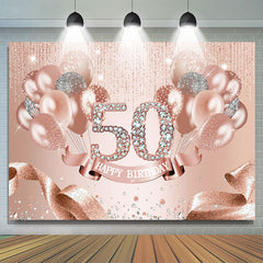 Lofaris Rose Gold Balloon Ribbion Happy 50Th Birthday Backdrop