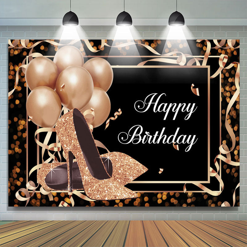 Lofaris Rose Gold Balloons Glitter Heels Birthday Backdrop