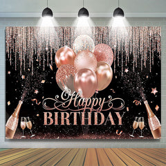 Lofaris Rose Gold Glitter Champagne Black Birthday Backdrop