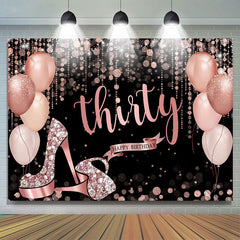 Lofaris Rose Gold Happy 30Th Birthday Balloon Glitter Backdrop