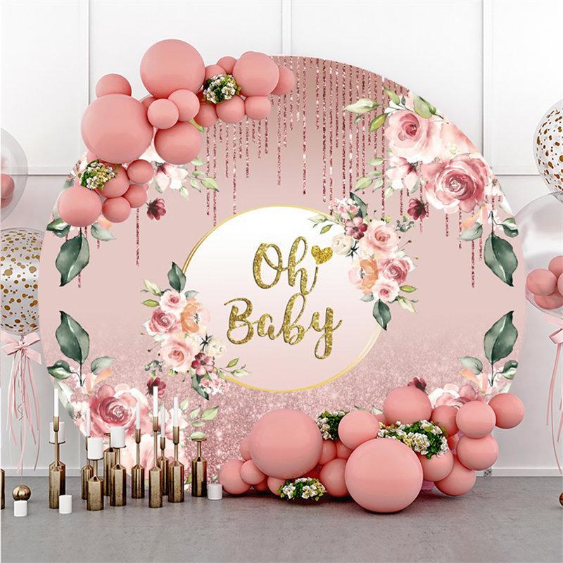 Lofaris Rose Gold Oh Baby Round Shower Backdrop For Party