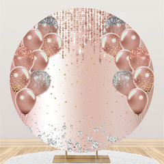 Lofaris Rose Golden Balloons Lights Round Glitter Backdrop