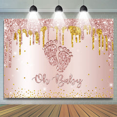 Lofaris Rose Golden Glitter Feet Themed Baby Shower Backdrop