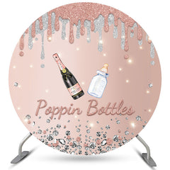 Lofaris Rose Golden Poppin Bottle Round Baby Shower Backdrop