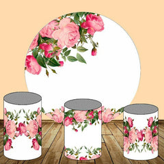 Lofaris Rose Pink Floral Round Birthday Party Backdrop Kit