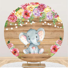 Lofaris Round And Floral Elephant Wooden Baby Shower Backdrop