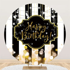 Lofaris Round Black And White Stripes Happy Birthday Backdrop