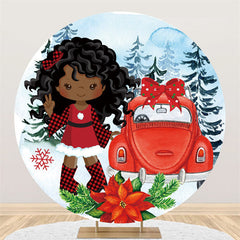 Lofaris Round Black Girl And Red Car Happy Birthday Backdrop