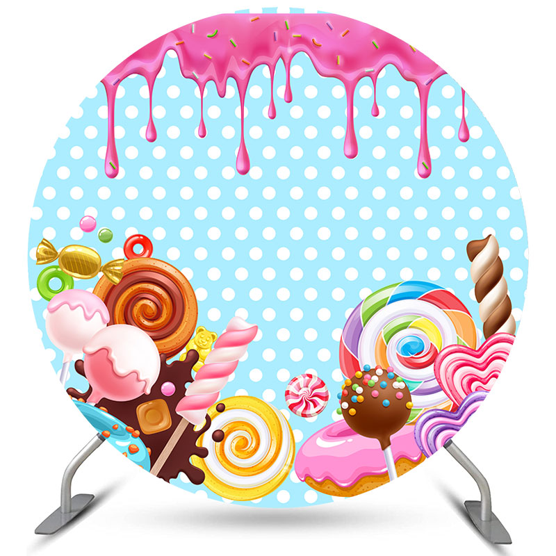 Lofaris Round Candy Land Theme Happy Birthday Backdrop For Kid