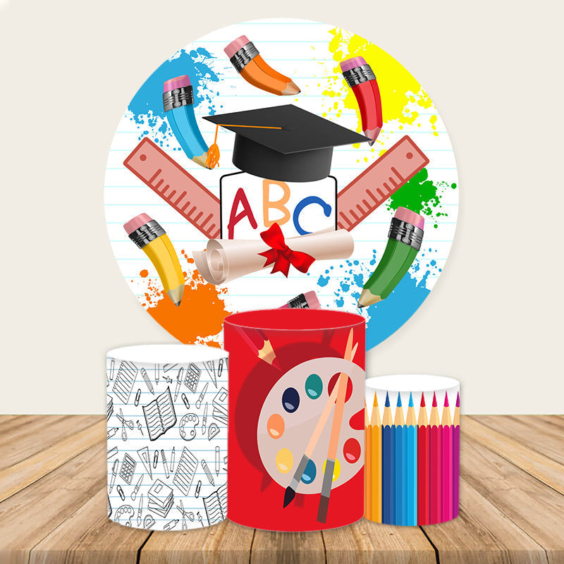 Lofaris Round Cartoon Kindergarten Graduation Backdrop Kit