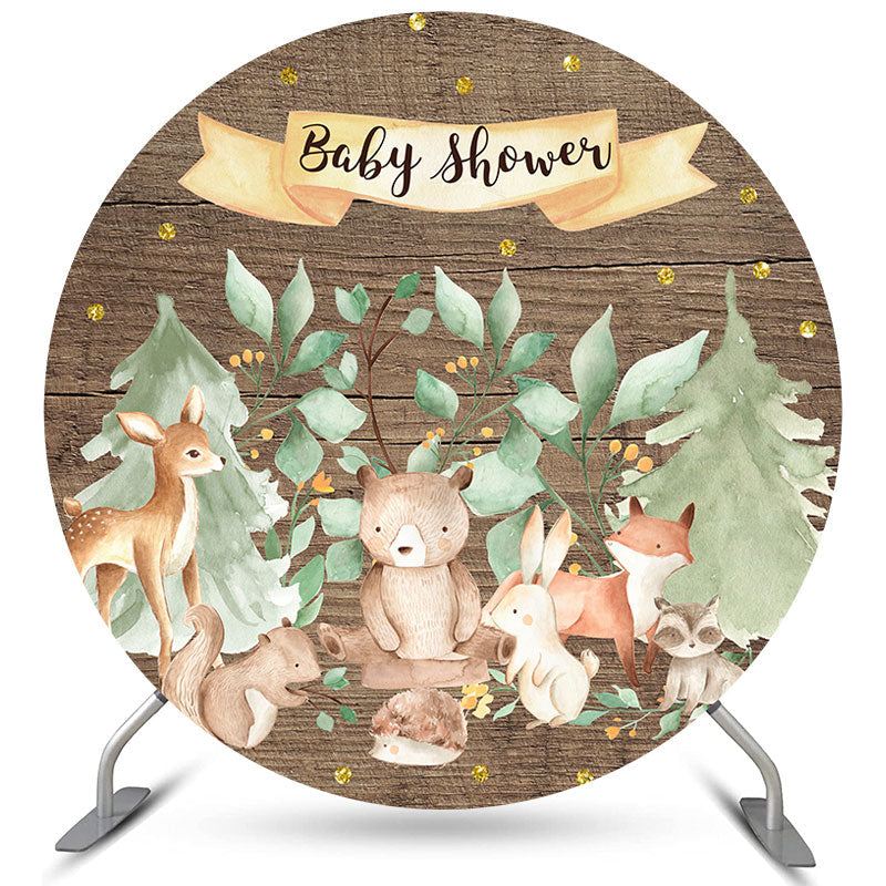 Lofaris Round Cute Safari Jungle Wooden Baby Shower Backdrop