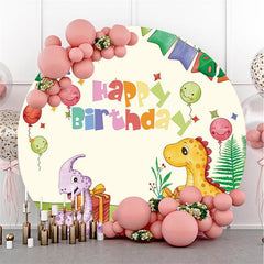 Lofaris Round Dinosaur Cartoon Theme Happy Birthday Backdrop