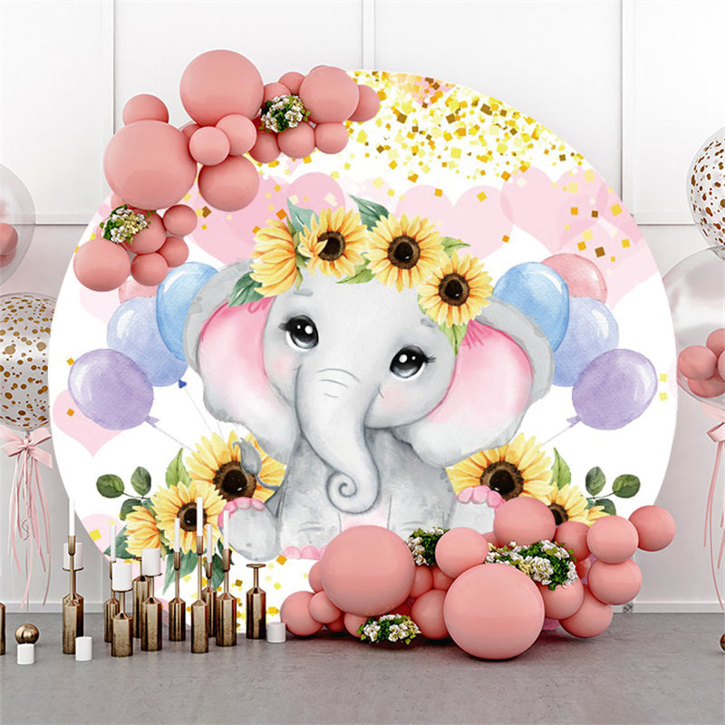 Lofaris Round Elephant Sunflower Balloon Baby Shower Backdrop