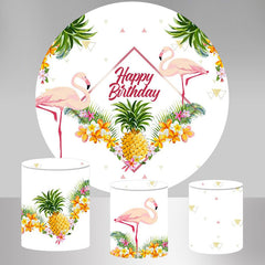 Lofaris Round Flamingo Summer Happy Birthday Backdrop Kit