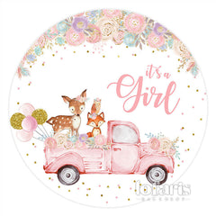 Lofaris Round Floral Animal On The Truck Baby Shower Backdrop