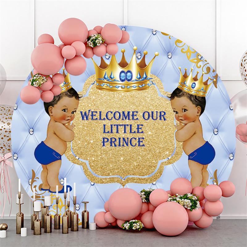 Lofaris Round Glitter Gloden Blue Prince Baby Shower Backdrop