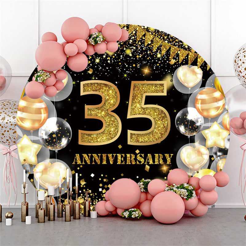 Lofaris Round Glitter Gold 35 Anniversary Backdrop For Wedding