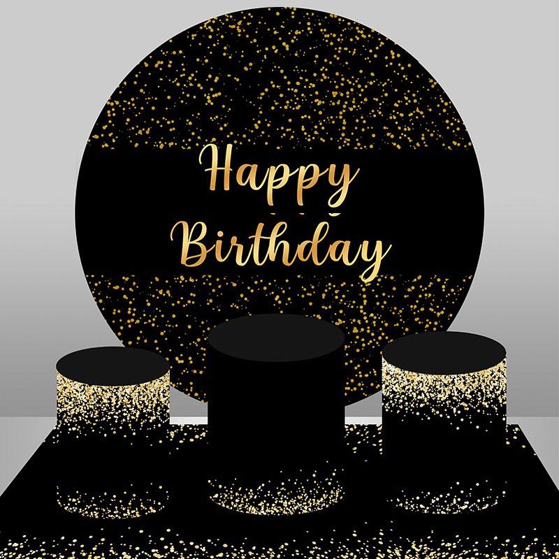 Lofaris Round Glitter Gold And Black Happy Birthday Backdrop