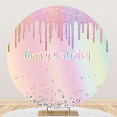 Lofaris Round Glitter Pink Diamonds Happy Birthday Backdrop