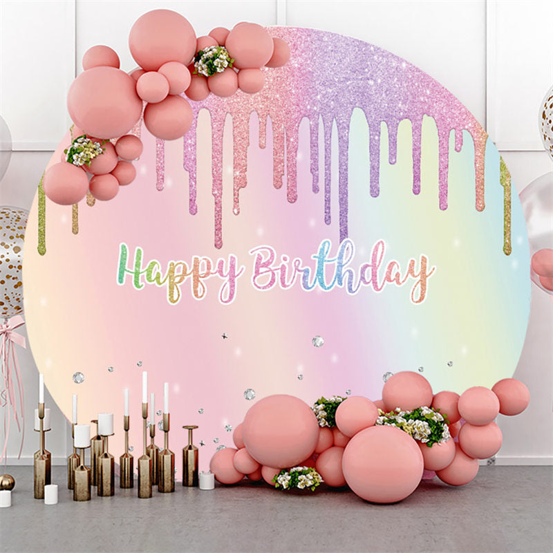 Lofaris Round Glitter Pink Diamonds Happy Birthday Backdrop