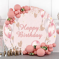 Lofaris Round Glitter Pink Happy Birthday Backdrop For Girl