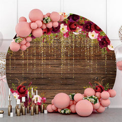 Lofaris Round Glitter Red Rose Wooden Happy Birthday Backdrop