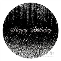 Lofaris Round Glitter Silver And Black Happy Birthday Backdrop