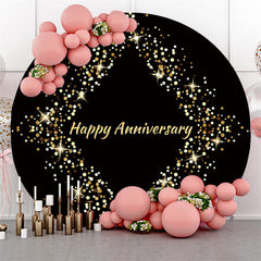 Lofaris Round Glitter Star Black Happy Anniversary Backdrop