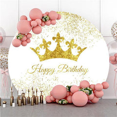 Lofaris Round Gold Glitter Happy Birthday Backdrop For Party