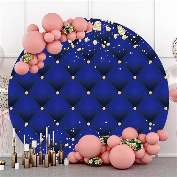 Lofaris Round Gold Glitter Navy Blue Happy Birthday Backdrop