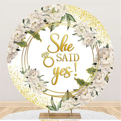 Lofaris Round Gold Glitter She Said Yes Flower Wedding Backdrop