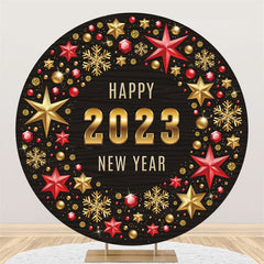 Lofaris Round Golden Snowflake Hexagon Happy New Year Backdrop