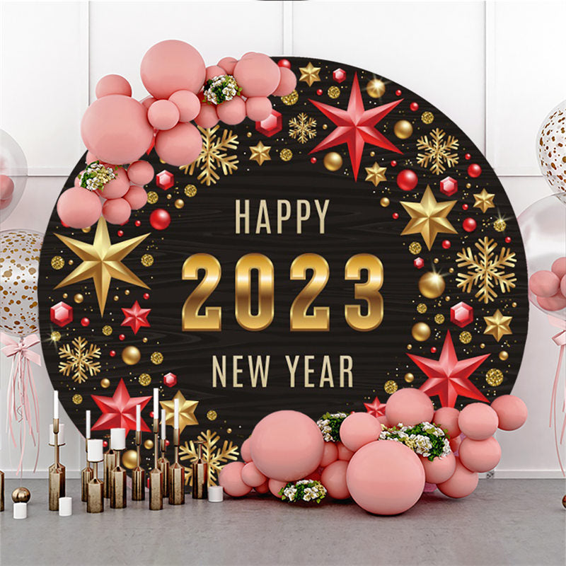 Lofaris Round Golden Snowflake Hexagon Happy New Year Backdrop