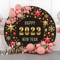 Lofaris Round Golden Snowflake Hexagon Happy New Year Backdrop