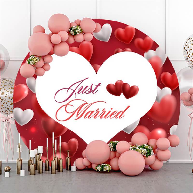 Lofaris Round Just Married Red And White Love Wedding Backdrop