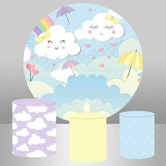 Lofaris Round Love Rainbow White Clouds Baby Shower Backdrop