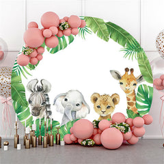 Lofaris Round Maple Leaves And Animals Happy Birthday Backdrop