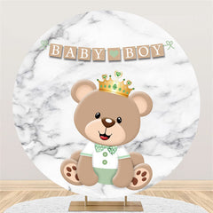 Lofaris Round Marble Texture Bear Baby Shower Backdrop For Party