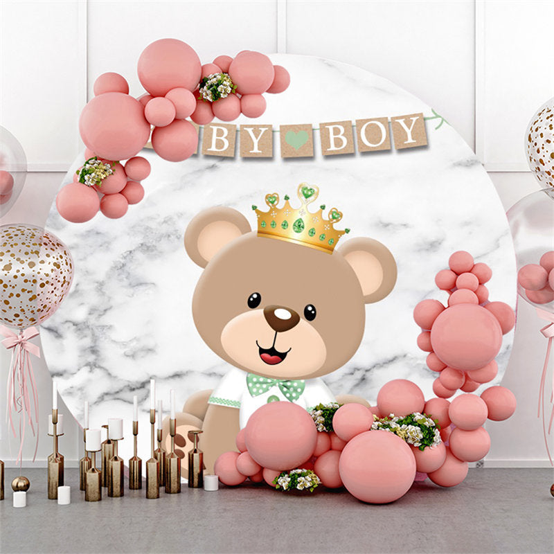 Lofaris Round Marble Texture Bear Baby Shower Backdrop For Party