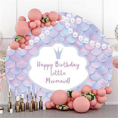 Lofaris Round Mermaid Scales Happy Birthday Backdrop For Girl