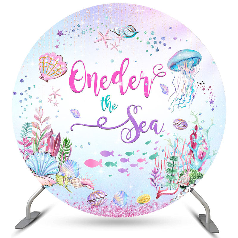 Lofaris Round Oneder The Sea Lovely Happy Birthday Backdrop