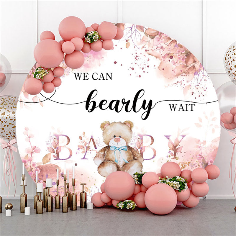 Lofaris Round Pink Glitter Flower And Bear Baby Shower Backdrop