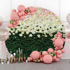 Lofaris Round Pink White Floral Green Leaves Wedding Backdrop